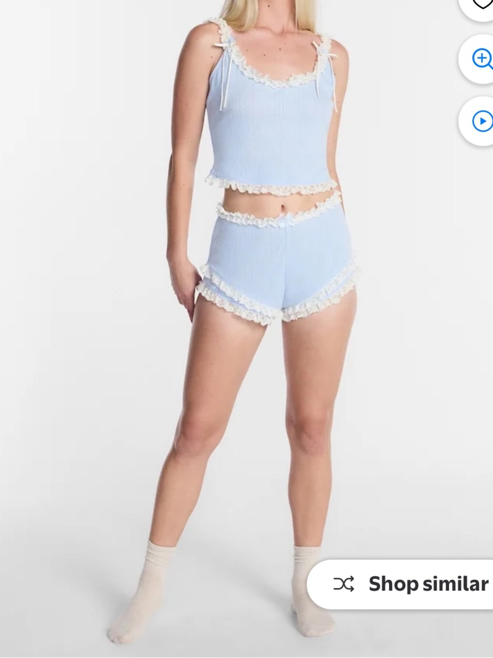 New Kacey Lee Cami Boy Short Coquette Sleepwear Blue Lace Medium Lounge Bow Cute - Picture 6 of 17